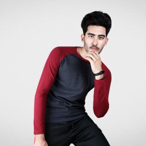 charcoal body maroon arm tshirt for boys - brocode