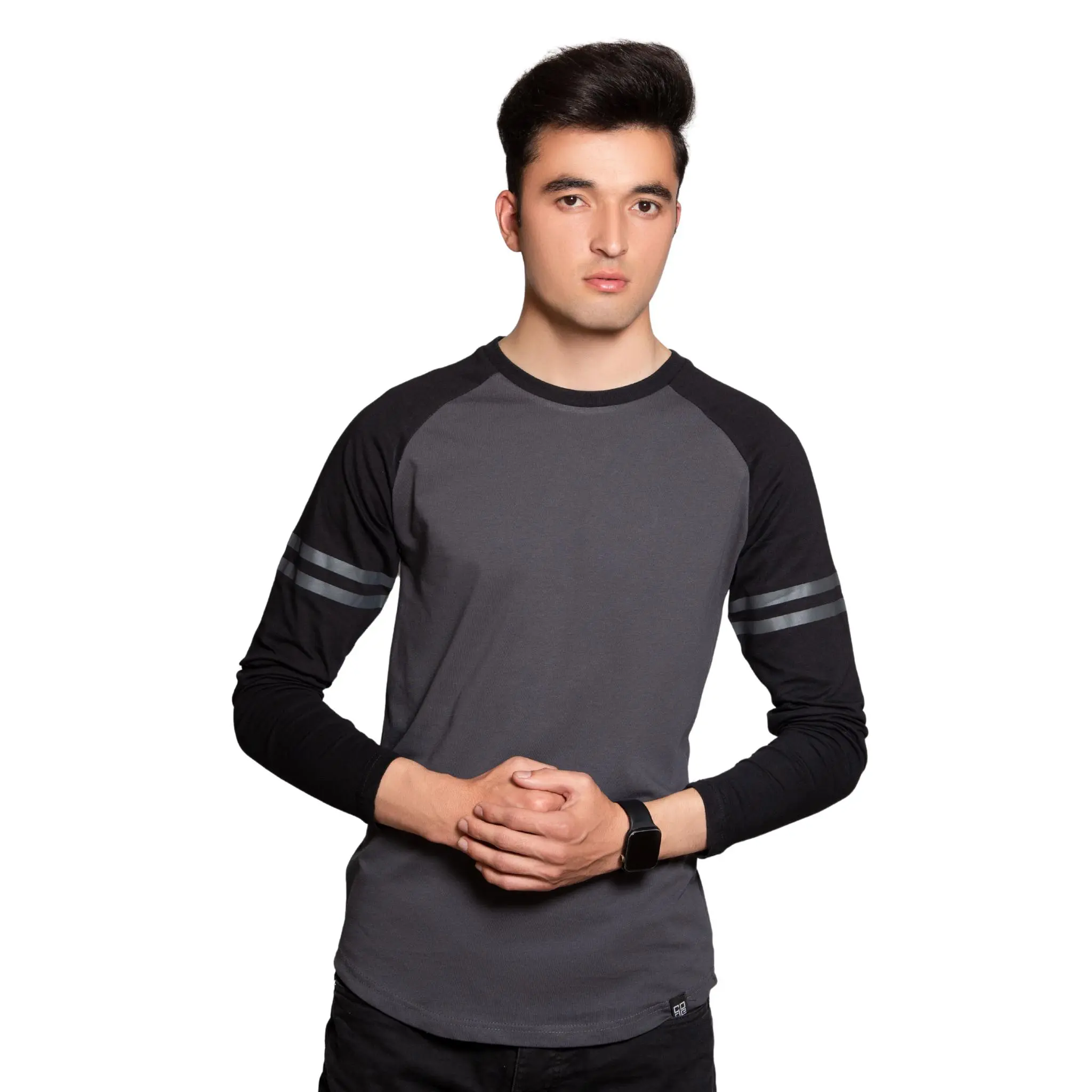grey & black full sleeves t-shirt - brocode