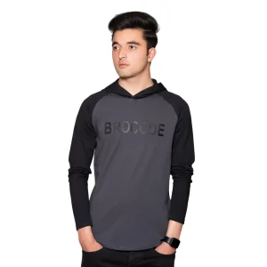 grey & black t-shirt with hood - brocode