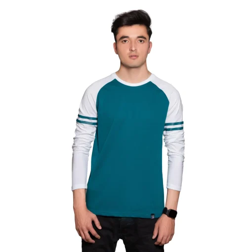 teal and white raglan full sleeve t-shirt - brocode clothing