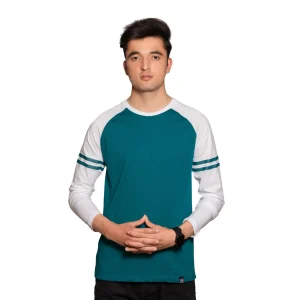 teal and white raglan full sleeve t-shirt 2 - brocode clothing