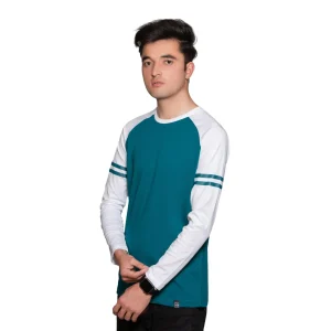teal and white raglan full sleeves t-shirt 3- brocode clothing